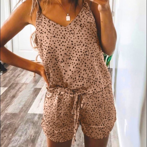 Dotted Satin Cami and Shorts Pj Set - Picture 1 of 5